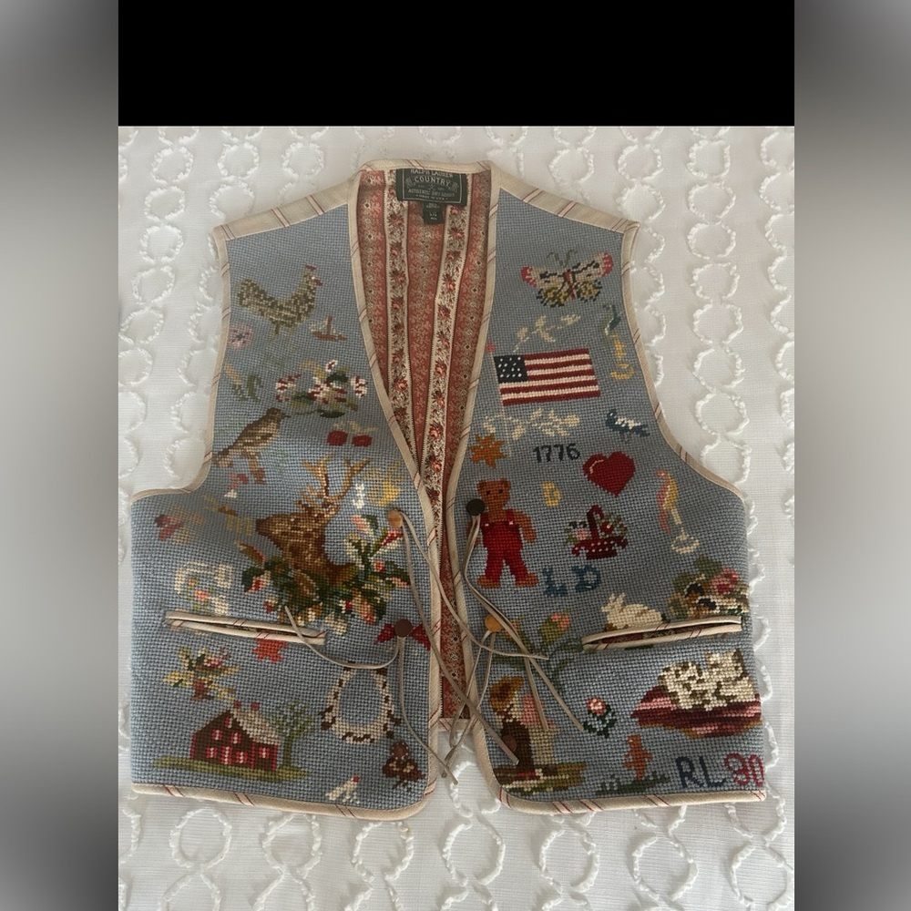 Ralph Lauren Kids Embroidered Vest with Blue and Red Accents